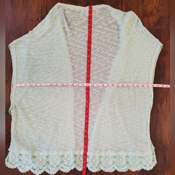 Sleep Sense Mint Green Open Front Knit Kimono w/Crochet Lace Hem Size L/XL - Picture 5 of 7